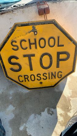 Large Heavy Stamped Metal Stop School Crossing Sign