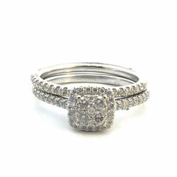 Woman’s Ladies 10k White Gold Bridal Set Diamond .77 CTW Engagement and Wedding Band Ring Size 7 GP3112327