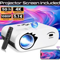 Pro jector with WiFi and Bluetooth, 4K Support Native 1080P WiFi