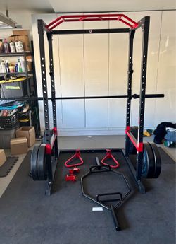 Power Cage with 7ft Barbell, Deadlift Bar, and Weights