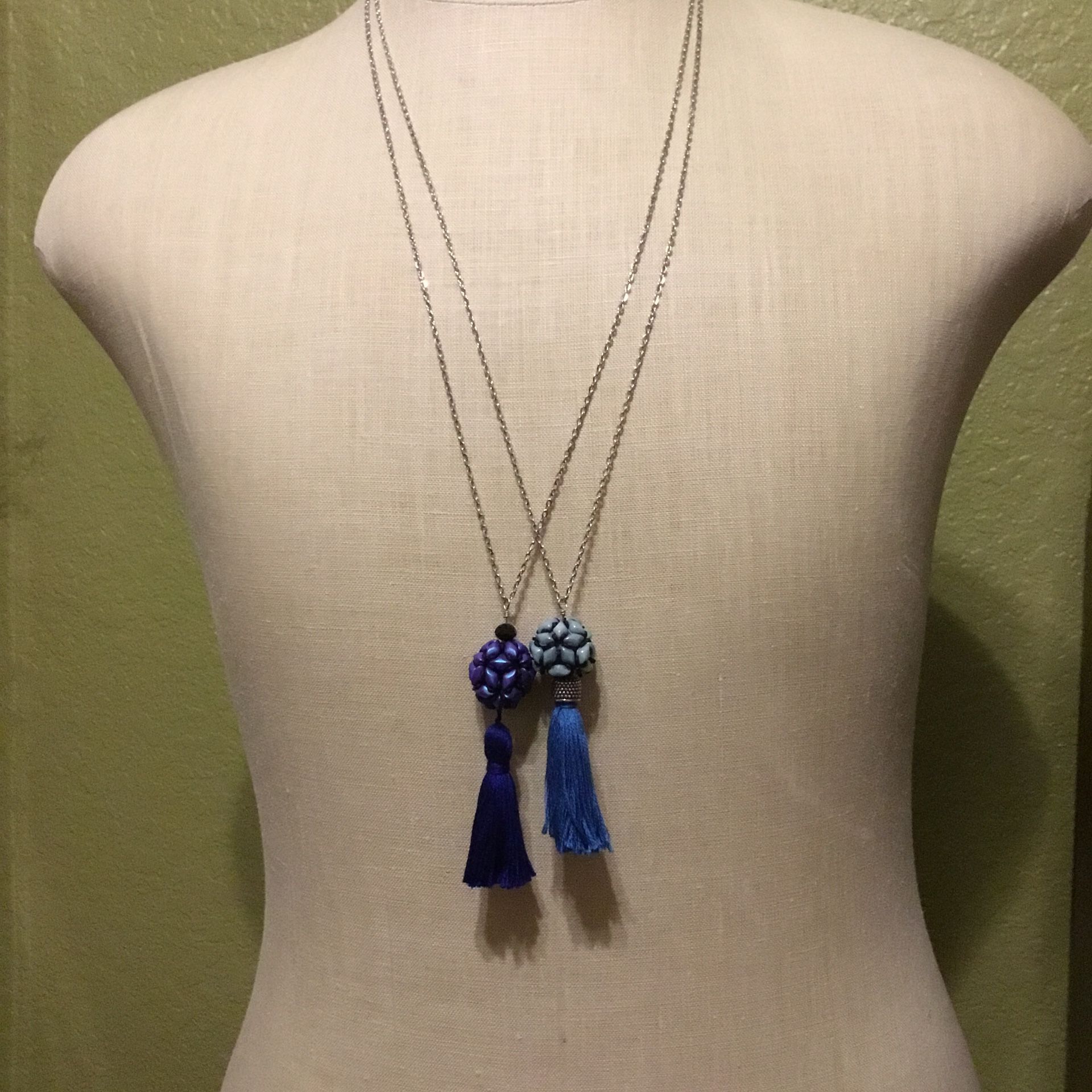 Beaded Ball Long Pendant 30” Necklace with Tassel Handmade