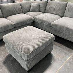 Farmhouse 4pc Sectional Includes Ottoman Plush Corduroy 99x99
