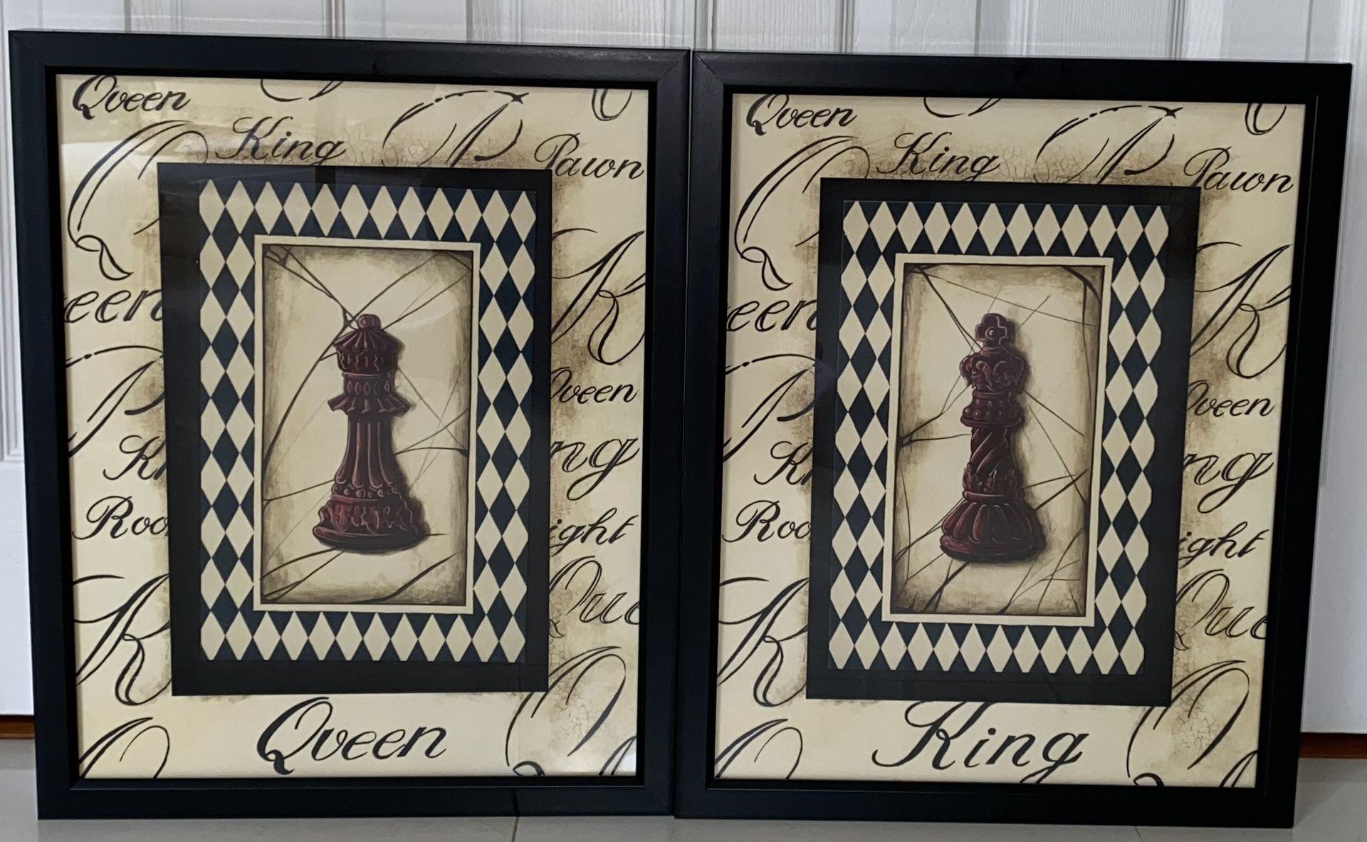 ART – QUEEN & KING QTY 2 BLACK FRAMED WALL HANGING ART PICTURES