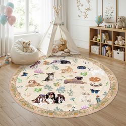 Brand New Washable 6ft Round Rugs for Bedroom - 6x6 Feet Circle Area Rugs for Living Room Nursery Non-Slip Stain Resistant Ultra Soft Carpet for Teen