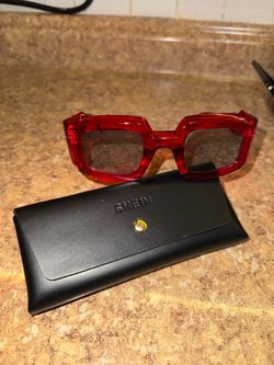 SHEIN Rectangular Sunglasses Red Plastic Frame Gray Tinted Lenses