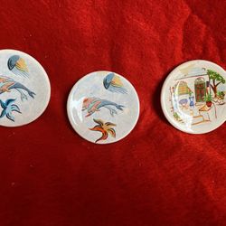 Set Of 3 2.75 Inch Handmade Greek Ceramic Decorative Plates Imported From Greece 