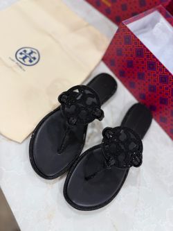 Tory Burch Miller Crystal Sandals Black Women’s Size US 7 & 8