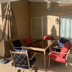 Outdoor Table, 6 Chairs And Umbrella 