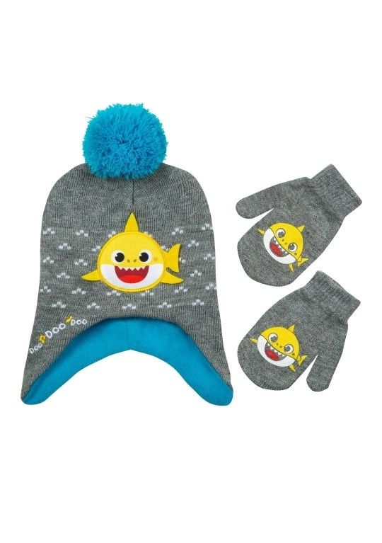 Nickelodeon Baby Shark Warm Winter Hat and Mitten Set, Grey Winter Designed New