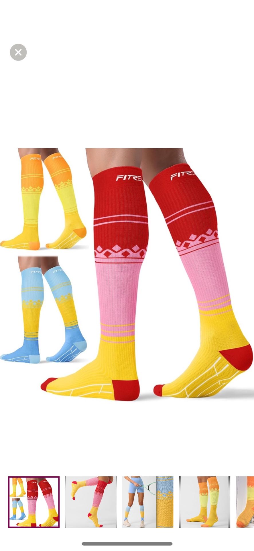 NWOT 3 pairs Colorful Knee-High Compression Socks for Men & Women - S/M