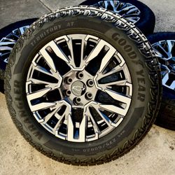 New 2025 20" Chevy Tahoe Z71 OEM Wheels and Goodyear Tires 100% Tread Silverado