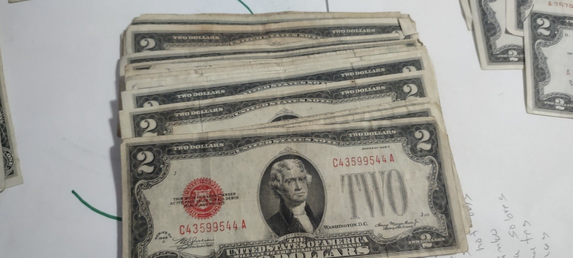$2 Dollar Bills With Red Seal