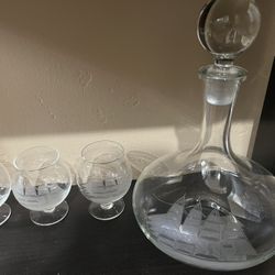 Crystal Brandy Decanter And Glasses