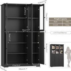 🥨Black Bookshelf and Bookcase, 69" Tall Book Shelf, Large Bookshelves with Storage Cabinet, 42" Wide Book Case with Glass Doors and Shelves