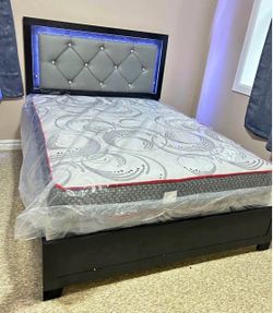 Queen Bed Frame with LED Headboard and Mattress