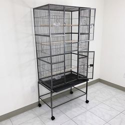 (New) $165 X-Large 69” Bird Cage, Rolling Stand, Plastic Tray, Size 31x19x69” for Mid-Sized Parrots 