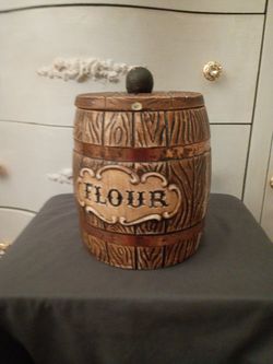 Vintage 60s Ceramic Flour Canister Barrel
