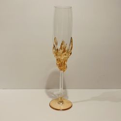 Ion Tamaian Signed Crystal Champagne Flute Amber Art Glass Romania 12.75” Tall. Collectors Item is in excellent condition