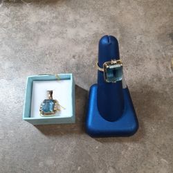 18 K Pendant 18k Ring Diamond  And Blue Stone