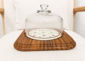 Wood Cheese Board with Glass Dome
