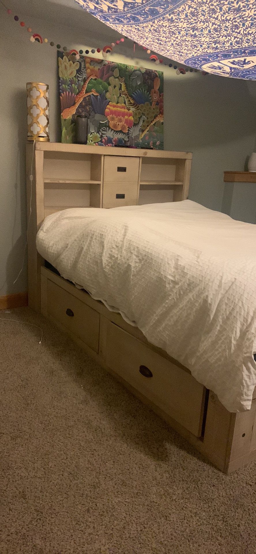 Full Size Bed With Box Spring Under Bed Storage Bookshelf 