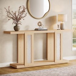 Turrella 71 in. Brown Rectangle Wood Console Table with Acrylic Legs, 2-Tier Entry Table Sofa Console for Hallway, Foyer 