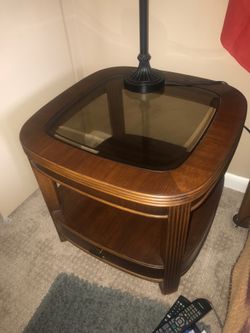 Two classic stands wood and glass new