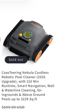 Nebula coasteering pool cleaning robot