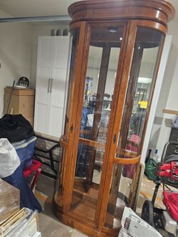 Curved Wood and Glass Curio Display Cabinet
