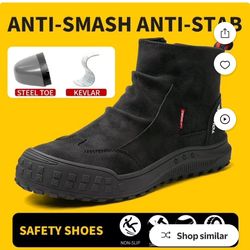 Men's Steel Toe Safety Boots,Non Slip Ankle Protection Safety Shoes,Puncture-Resistant Work Shoes for Factory|Construction|hikingl Outdoor,Black