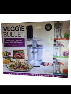 Veggie Bullet 12 piece Set 3 Functions Slice-Shred-Spiralize Food Processor New