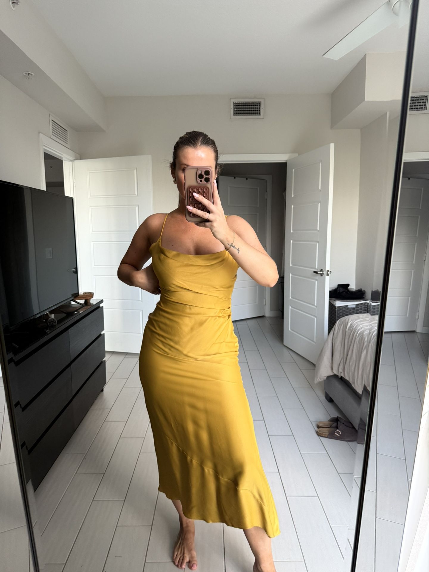 ZARA DRESS size Small Asymmetric Mustard