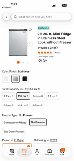 MAGIC CHEF® 2.6 Cu. Ft. Compact Refrigerator 2.6 Cu.Ft. Refrigerador compacto