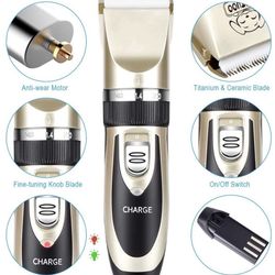 Professional Grooming Kit Rechargeable Shaver Cordless Silent Dog Hair Trimmer with 4 Comb Attachments & Extra Tools