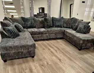 NEW IN BOX  Charcoal Fabric Sectional FINANCE Available $54 down pmt