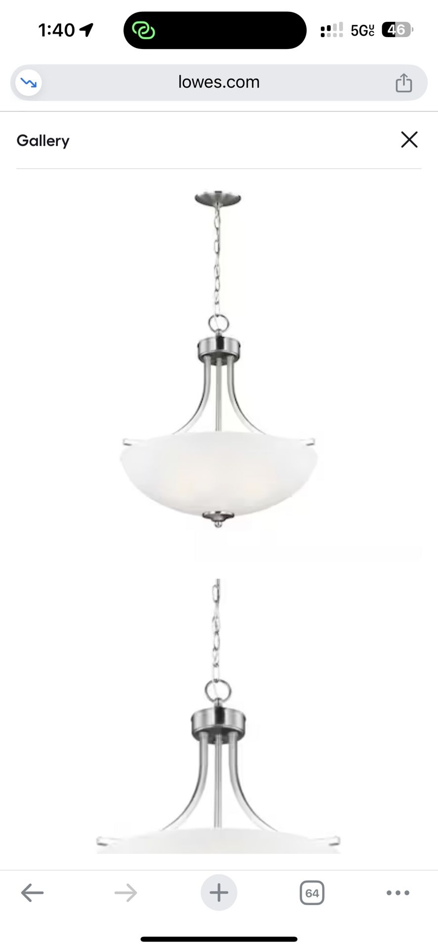 Generation Lighting Geary 3 -Light Brushed Nickel Transitional Etched glass Bowl Medium Hanging