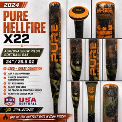 2024 Pure Hellfire X22 ASA/USA Slowpitch Softball Bat 34”/25.5oz Used