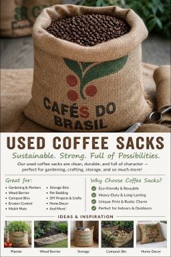 Coffee sacks/bags (jute/burlap). Used Cafés do Brasil Coffee Sacks Burlap Jute for Crafts Garden Decor.