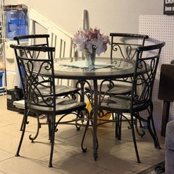 Metal, Wood And Glass Dinning Set 