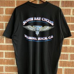 Vintage South Bay Cycles Harley Davidson Hermosa Beach CA T-shirt