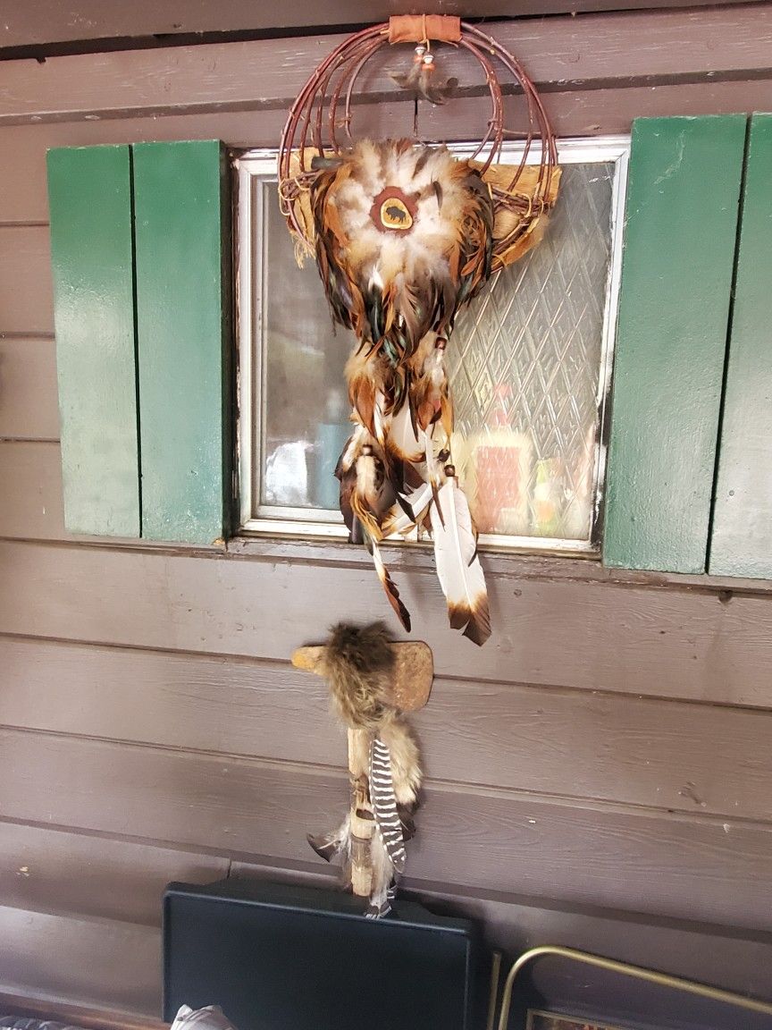 Vintage Tommy Hawk and basket with feathers