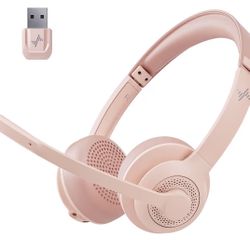 Wireless Headset with AI Noise Cancelling Microphone Bluetooth Headset - Bluetooth V5.2 Headphones with USB Dongle & Mic Mute for Computer/Laptop/PC/i