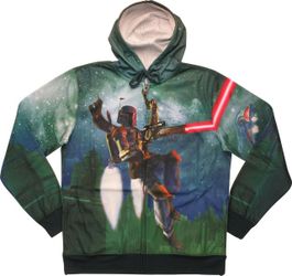 Star Wars Movie Boba Fett Flying Sublimated Hoodie sz L