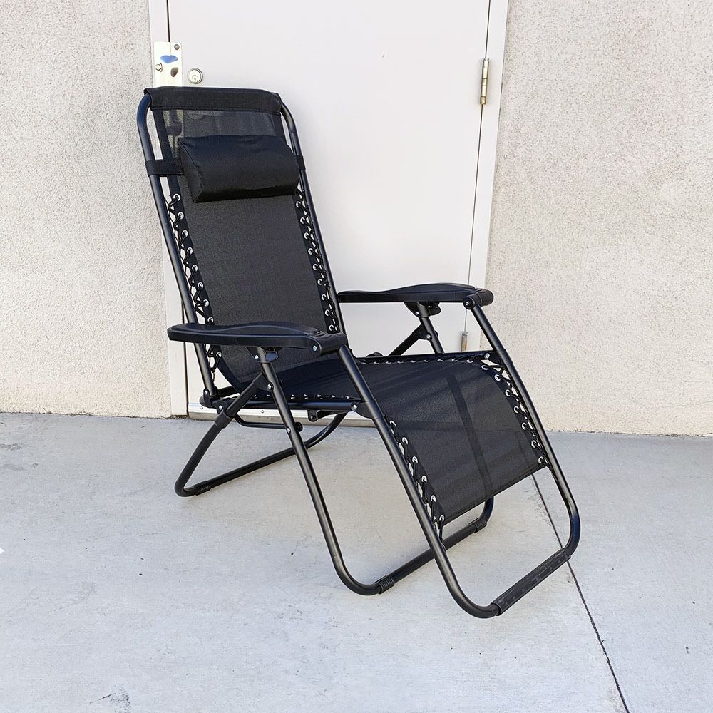 $40 (New) Folding Zero Gravity Outdoor Recliner Patio Lounge Chair Adjustable Headrest Textilene Mesh - Black 