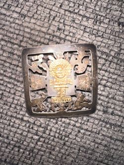 Vintage 18k , 925sterling silver Peruvian brooch
