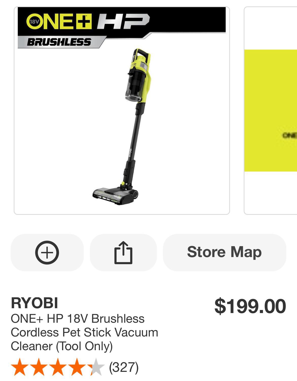 Ryobi 1+ 18V Brushless Cordless Pet Stick Vacuum Cleaner
