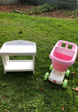 Bitty Baby changing table and step 2 shopping cart