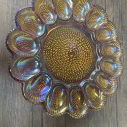 Beautiful Carnival Glass Egg Plate In Perfect Condition 