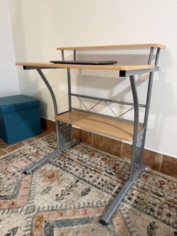 Maple Computer Desk with Top and Lower Storage Shelves 28 Inch