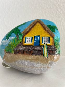 Original Hand Painted Beach House CUSTOMIZABLE Rock Art - approx 5 inches